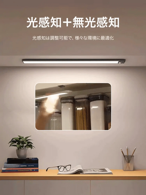 【3色調光】人感センサーLEDナイトライト USB充電式 自動点灯・自動消灯 マグネット取付 室内照明 クローゼット・廊下・寝室に