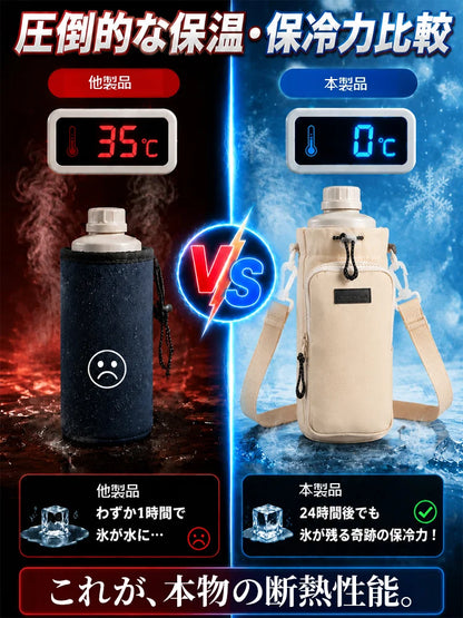 【2026最新モデル】保冷ボトルショルダーバッグ 断熱ボトルポーチ 水筒ホルダー 3WAY 撥水加工 保冷・保温 スマホ収納 アウトドア お出かけ
