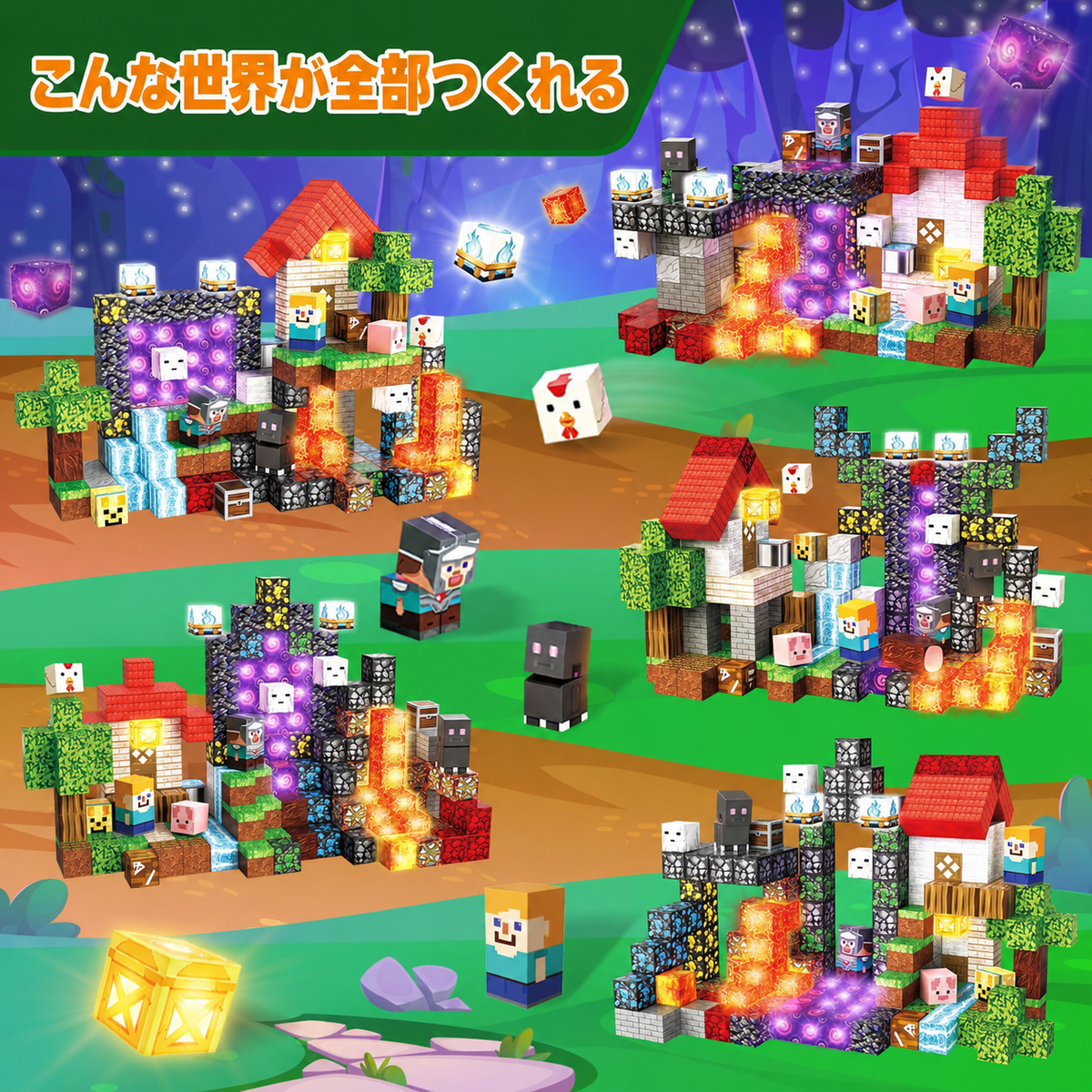 Yume™【光の王国】光るマグネットブロック｜200PCS｜LEDライト内蔵